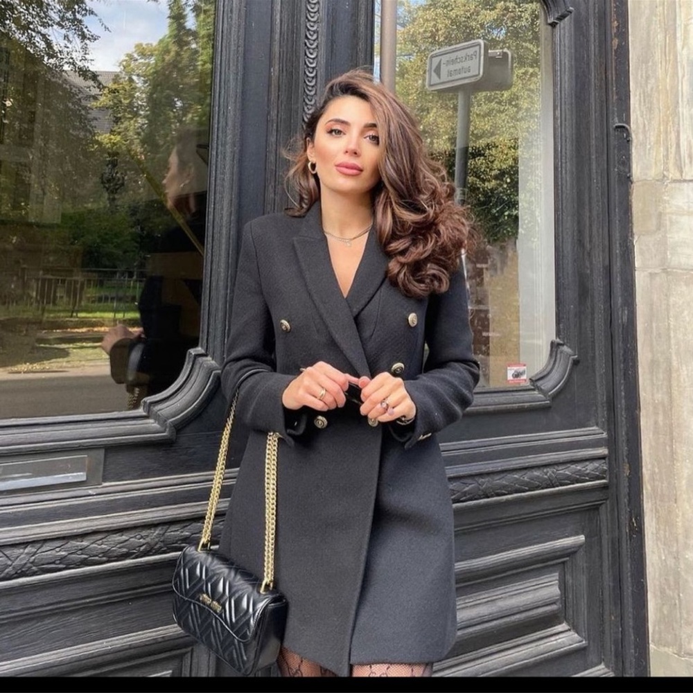 ZARA | NWT BLACK DOUBLE BREASTED LONG BLAZER - Picture 3 of 13